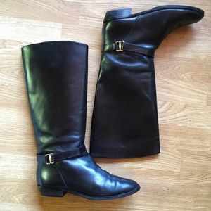 Womens Black Leather Tall Boots Etienne Aigner 8.5